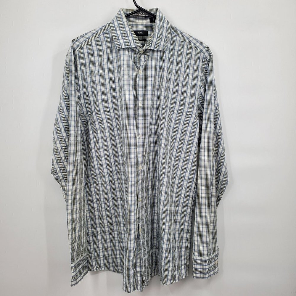 Boss Hugo Boss Sharp Fit Plaid Shirt Long Sleeve Button Down Mens 16 34/35 Multi